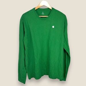 Apple Employee Long Sleeve T-Shirt Men XL Green 100% Recycled Cotton Apple Logo